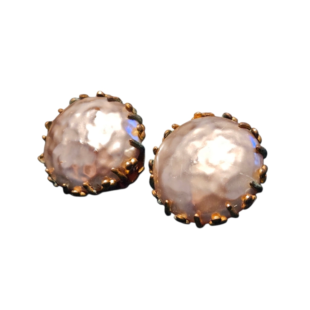 Vintage Miriam Haskell Faux Baroque Pearl Clip On Earrings